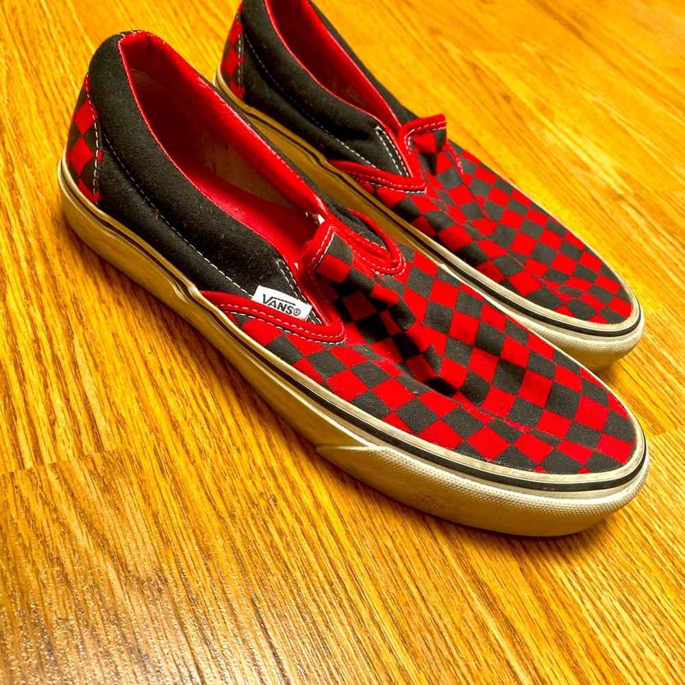 Checkered slip on vans